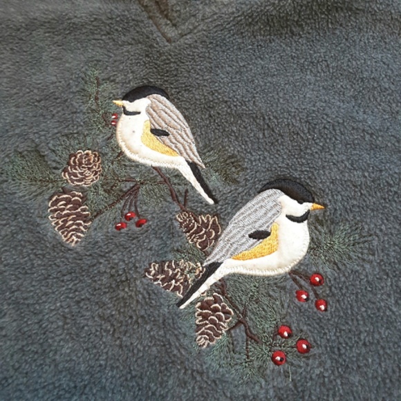 Gray Chickadee Long Sleeve V-neck Fleece Sz S - Picture 11 of 12